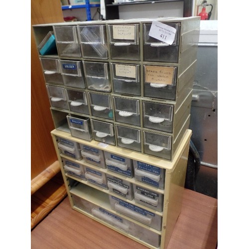 411 - CLOCK REPAIRERS MULTI-SECTION TOOL CHEST WITH CONTENTS. ALL LABELLED-INC 'SETTERS, WINDERS, WOOD CLO... 