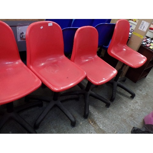 446 - SET OF 4 X BRIGHT RED SWIVEL OFFICE CHAIRS.