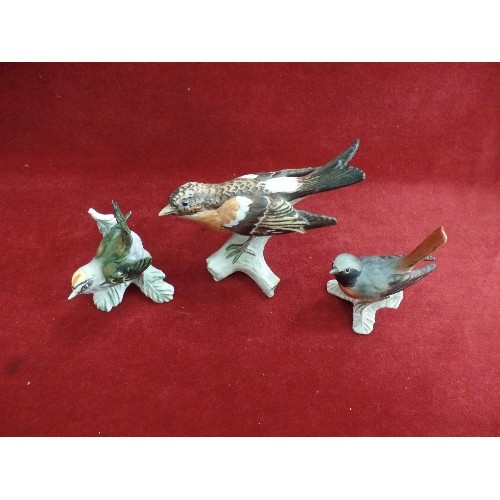 7 - 3 GOEBEL CERAMIC BIRD FIGURINES - BRAMBLING, FIRECREST BIRD AND COMMON REDSTART