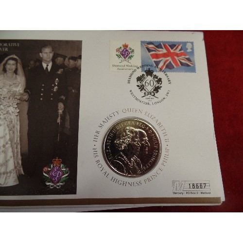 12 - CEYLON 1971 COIN SET, CHURCHILL CROWN AND DIAMOND WEDDING ANNIVERSARY FIRST DAY COVER WITH £5 COIN