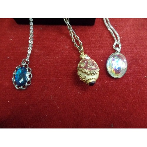 28 - 2 SILVER 925 CHAINS WITH PENDANTS AND 18K GOLD PLATED CHAIN WITH FABERGE STYLE EGG PENDANT