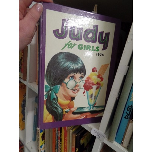 573 - 2 CUBES OF 1970'S GIRLS BOOKS - JUDY, THE BUNTY BOOK FOR GIRLS, DIANA FOR GIRLS ETC