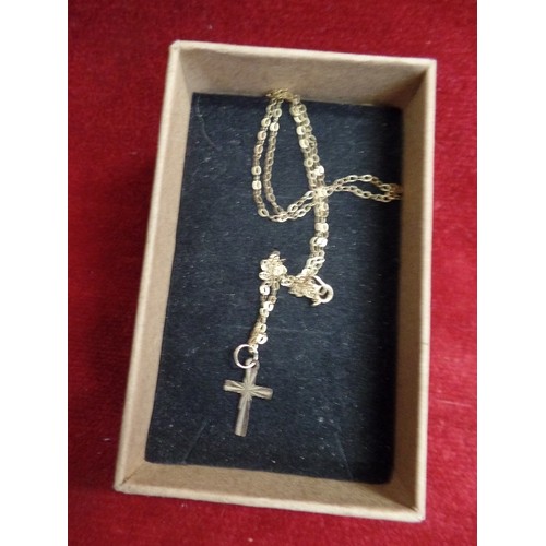 33 - 9 CT GOLD CHILDS CROSS AND CHAIN, 15