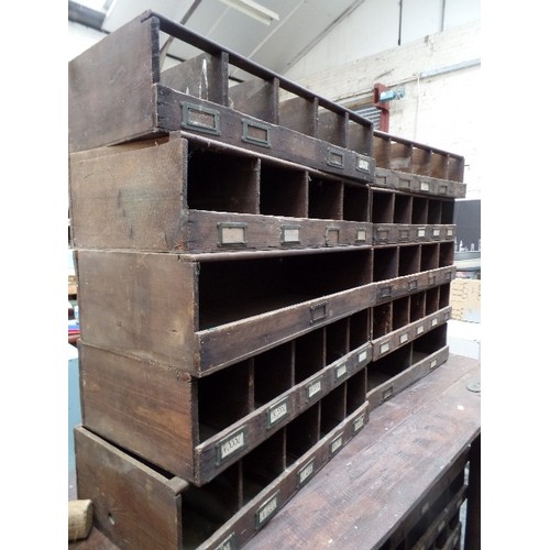 409 - AN EARLY 20TH CENTURY BANK OF PIGEON HOLE DRAWERS - HARDWARE SHOP / INDUSTRIAL / MERCHANTS SHELVING.... 