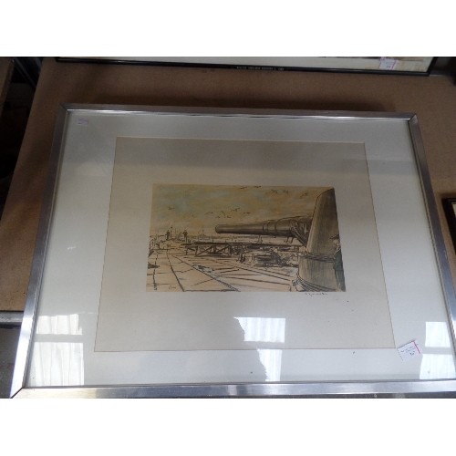 367 - MUIRHEAD BONE - WW1 WAR ARTIST - FRAMED COPY OF ORIGINAL LITHOGRAPHIC PRINT OF WAR DRAWING - GREAT G... 