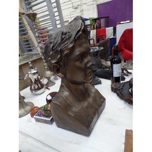 162 - A LARGE FRENCH PART PLASTER HOLLOW 
 BRONZE COLOURED BUST OF NAPOLEON AS EMPEROR, WITH LAUREL WREATH... 