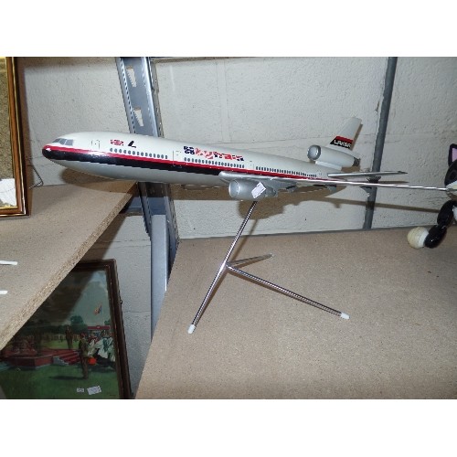 386 - A 1970'S OR EARLY 80'S LAKER SKYTRAIN AIRBUS MODEL ON STAND - MADE FOR TRAVEL AGENTS DISPLAYS - 57CM... 