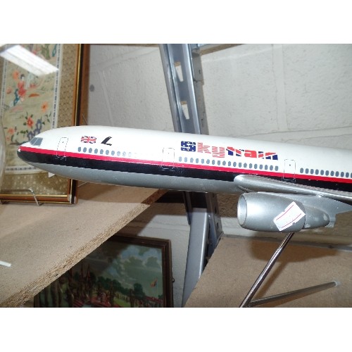 386 - A 1970'S OR EARLY 80'S LAKER SKYTRAIN AIRBUS MODEL ON STAND - MADE FOR TRAVEL AGENTS DISPLAYS - 57CM... 