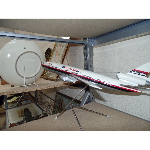 386 - A 1970'S OR EARLY 80'S LAKER SKYTRAIN AIRBUS MODEL ON STAND - MADE FOR TRAVEL AGENTS DISPLAYS - 57CM... 