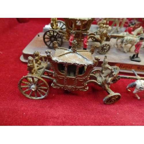 389 - 3 ROYAL STATE COACH MODELS & HORSES, INCLUDING A METAL GOLD STATE COACH (PROBABLY FROM 1953 CORONATI... 