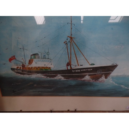 159 - LATE 20TH CENTURY BRITISH NAIVE SCHOOL - PAINTING OF A FISHING BOAT 