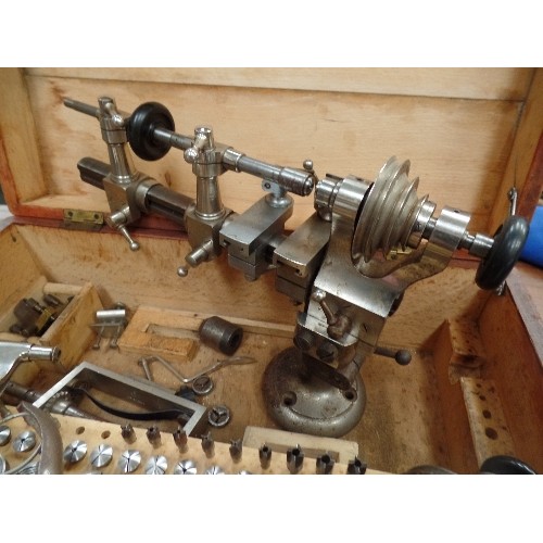 297 - VINTAGE WATCH MAKERS LATHE AND PARTS IN ORIGINAL WOODEN BOX