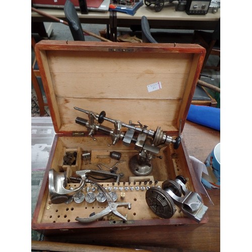 297 - VINTAGE WATCH MAKERS LATHE AND PARTS IN ORIGINAL WOODEN BOX