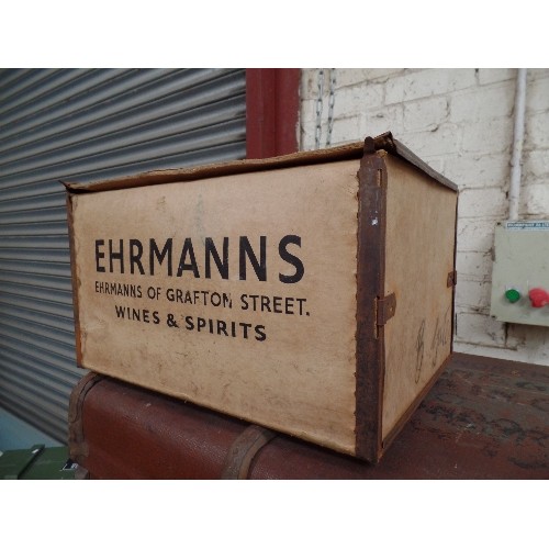 372B - VINTAGE CARDBOARD WINE CRATE WITH METAL REINFORCEMENT - EHRMANNS OF GRAFTON STREET, WINES AND SPIRIT... 