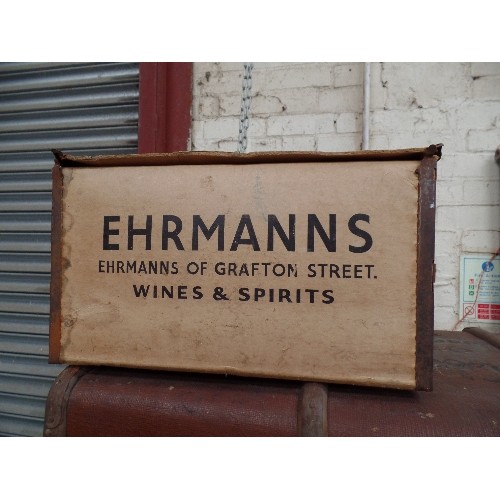 372B - VINTAGE CARDBOARD WINE CRATE WITH METAL REINFORCEMENT - EHRMANNS OF GRAFTON STREET, WINES AND SPIRIT... 