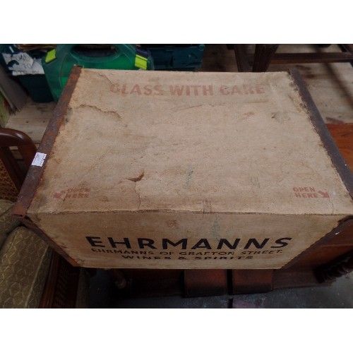 372B - VINTAGE CARDBOARD WINE CRATE WITH METAL REINFORCEMENT - EHRMANNS OF GRAFTON STREET, WINES AND SPIRIT... 