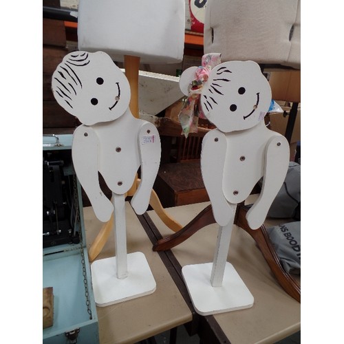 380B - PAIR OF WOODEN TODDLER SHOP MANNEQUINS - GIRL & BOY - 70CM