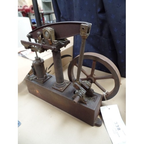 301 - A SCALE MODEL OF A STEAM BEAM ENGINE - OLD REPAIR TO THE CAST IRON BASE - 7 INCH DIA FLYWHEEL