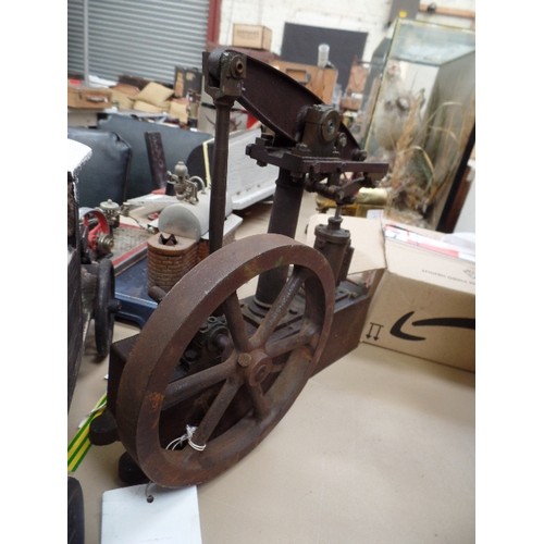 301 - A SCALE MODEL OF A STEAM BEAM ENGINE - OLD REPAIR TO THE CAST IRON BASE - 7 INCH DIA FLYWHEEL