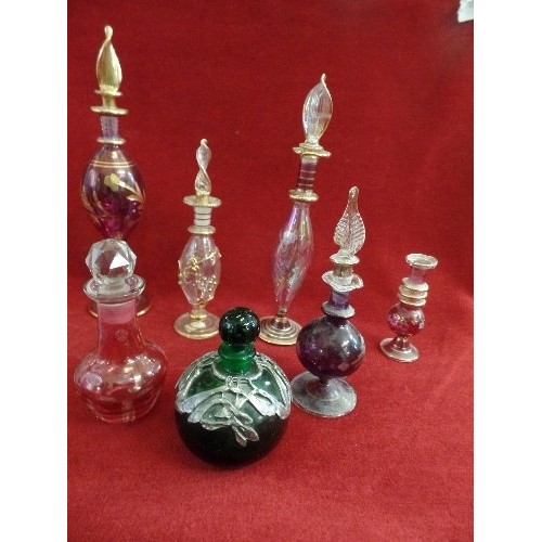 1 - A COLLECTION OF GLASS SCENT BOTTLES, INCLUDING VENETIAN AND EGYPTIAN GLASS, A RUBY FLASHED EXAMPLE W... 