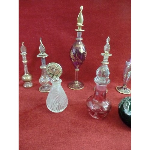 1 - A COLLECTION OF GLASS SCENT BOTTLES, INCLUDING VENETIAN AND EGYPTIAN GLASS, A RUBY FLASHED EXAMPLE W... 