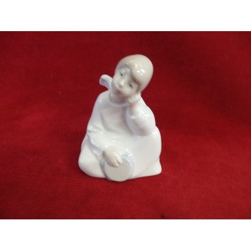 3 - LLADRO FIGURE OF GIRL WITH A PIGLET (18CM), A NAO FIGURE OF AN ANGEL AND A NAO FIGURE OF GEESE