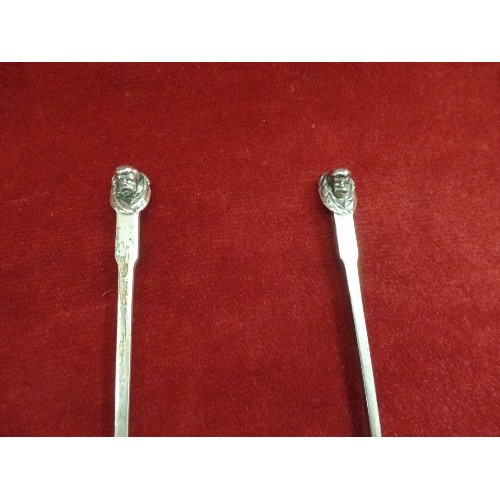 23 - A PAIR OF STERLING SILVER ARTS & CRAFTS SPOONS BY DRYAD METAL WORKS, LEICESTER WITH WINGED CHERUB TO... 