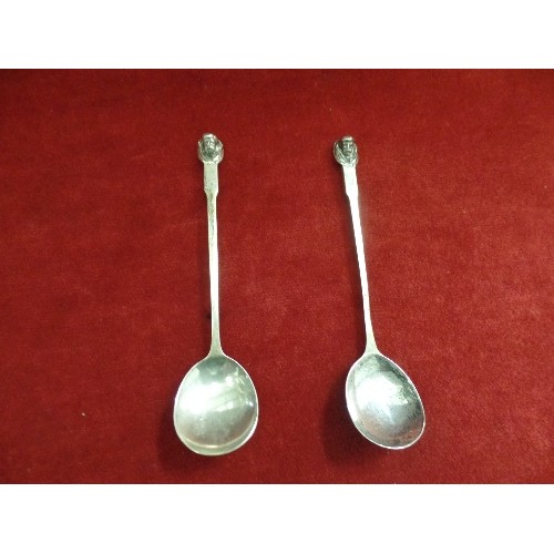 23 - A PAIR OF STERLING SILVER ARTS & CRAFTS SPOONS BY DRYAD METAL WORKS, LEICESTER WITH WINGED CHERUB TO... 