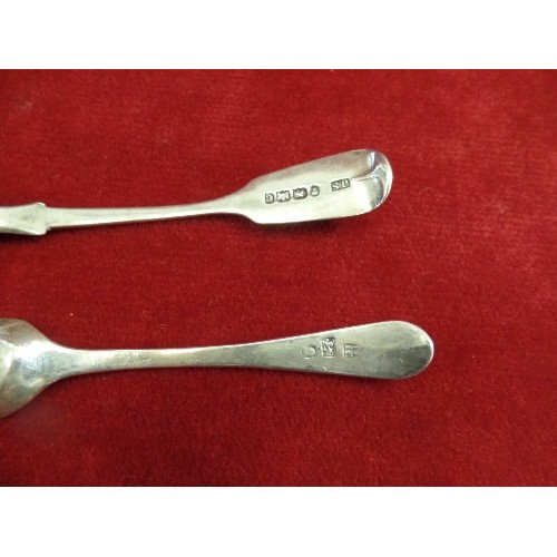 28 - COLLECTION OF STERLING SILVER SALT SPOONS INCLUDING A GEORGIAN SALT SHOVEL, FIDDLE PATTERN EXETER 18... 