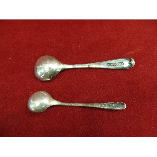 28 - COLLECTION OF STERLING SILVER SALT SPOONS INCLUDING A GEORGIAN SALT SHOVEL, FIDDLE PATTERN EXETER 18... 