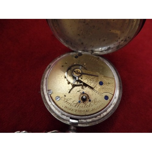 57 - AN ANTIQUE STERLING SILVER CASED A W WALTHAM POCKET WATCH - ENGLISH SILVER CASE, BIRM 1894 MAKER A.B... 