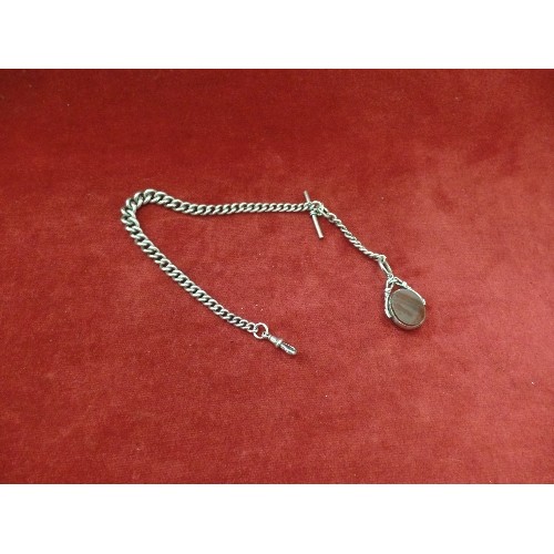 58 - AN ENGLISH STERLING SILVER WATCH ALBERT CHAIN, MAKER H B. ALL LINKS WITH LION MARK AND DATE LETTERS.... 