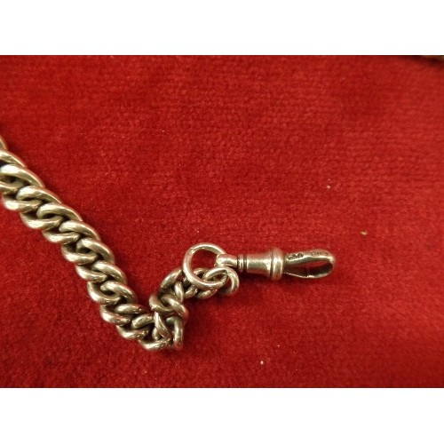 58 - AN ENGLISH STERLING SILVER WATCH ALBERT CHAIN, MAKER H B. ALL LINKS WITH LION MARK AND DATE LETTERS.... 