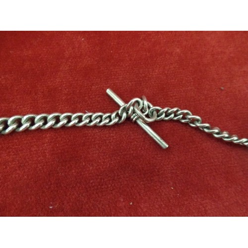 58 - AN ENGLISH STERLING SILVER WATCH ALBERT CHAIN, MAKER H B. ALL LINKS WITH LION MARK AND DATE LETTERS.... 