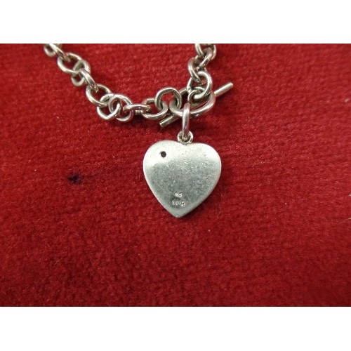 70 - A 925 SILVER BRACELET WITH A HEART CHARM SET WITH A DIAMOND