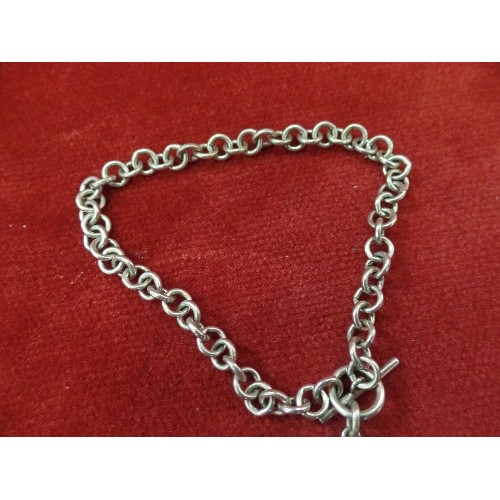 70 - A 925 SILVER BRACELET WITH A HEART CHARM SET WITH A DIAMOND