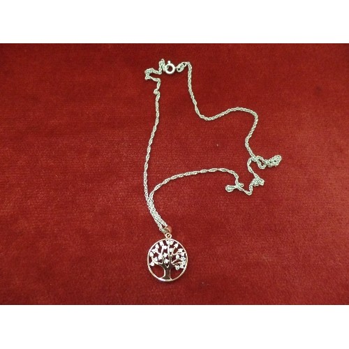 75 - A 925 SILVER CHAIN AND SILVER GILT PENDANT WITH A TREE OF LIFE DESIGN, SET WITH DIAMANTE