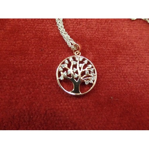 75 - A 925 SILVER CHAIN AND SILVER GILT PENDANT WITH A TREE OF LIFE DESIGN, SET WITH DIAMANTE