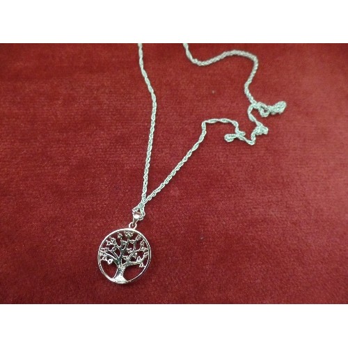 75 - A 925 SILVER CHAIN AND SILVER GILT PENDANT WITH A TREE OF LIFE DESIGN, SET WITH DIAMANTE