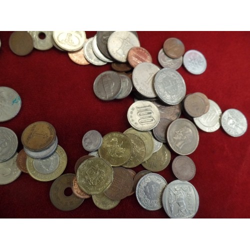 77B - BAG OF MOSTLY FOREIGN COINS - 20TH CENTURY - CANADA, FRANCE, SPAIN, CZECH REPUBLIC, SINGAPORE, GREEC... 