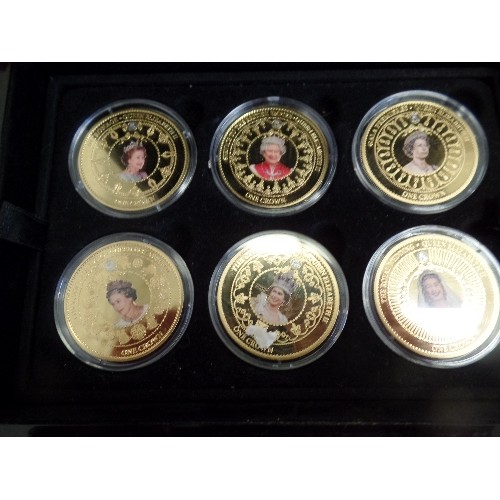 77C - SET OF 12 TRISTAN DA CUNHA (TDC)  GOLD PLATED 2015 PROOF PICTURE COINS - QUEEN ELIZABETH II CROWNS -... 