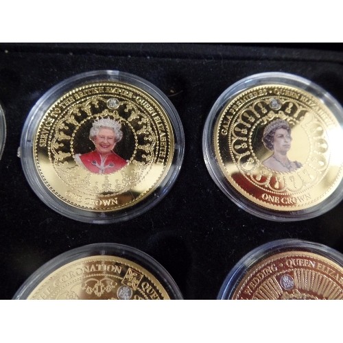 77C - SET OF 12 TRISTAN DA CUNHA (TDC)  GOLD PLATED 2015 PROOF PICTURE COINS - QUEEN ELIZABETH II CROWNS -... 