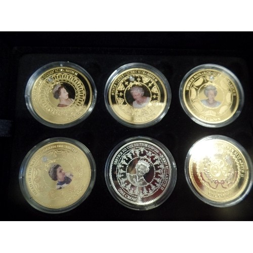 77C - SET OF 12 TRISTAN DA CUNHA (TDC)  GOLD PLATED 2015 PROOF PICTURE COINS - QUEEN ELIZABETH II CROWNS -... 