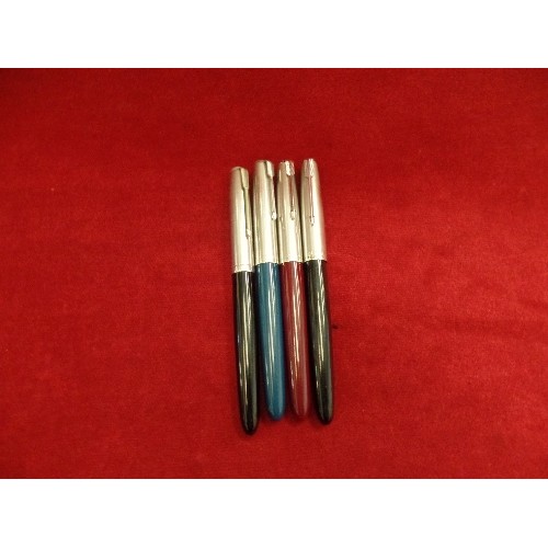 78 - 4 PARKER 51 FOUNTAIN PENS 2 BLACK, 1 BLUE , 1 WINE