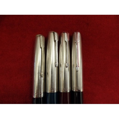 78 - 4 PARKER 51 FOUNTAIN PENS 2 BLACK, 1 BLUE , 1 WINE