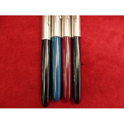 78 - 4 PARKER 51 FOUNTAIN PENS 2 BLACK, 1 BLUE , 1 WINE