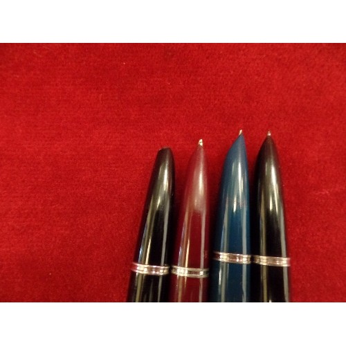 78 - 4 PARKER 51 FOUNTAIN PENS 2 BLACK, 1 BLUE , 1 WINE