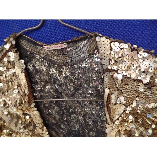 125 - 1930'S FRENCH GOLD SEQUIN BOLERO JACKET IN VERY GOOD CONDITION - IN A KENDALS OF MANCHESTER BOX