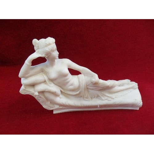 136 - 20TH CENTURY ITALIAN CARVED ALABASTER SCULPTURE OF THE RECLINING PAOLINA BONAPARTE AS VENUS AFTER TH... 