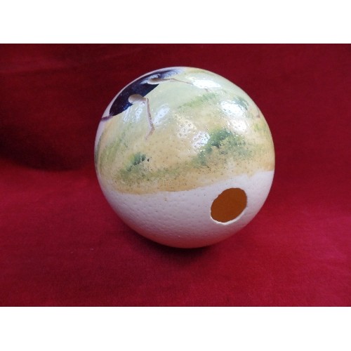 137 - A VINTAGE PAINTED OSTRICH EGG - 12CM DIA X 15CM